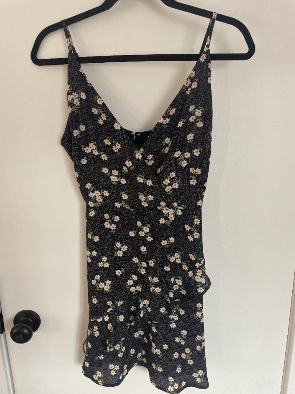 Black with White Floral Flowers Mini Dress